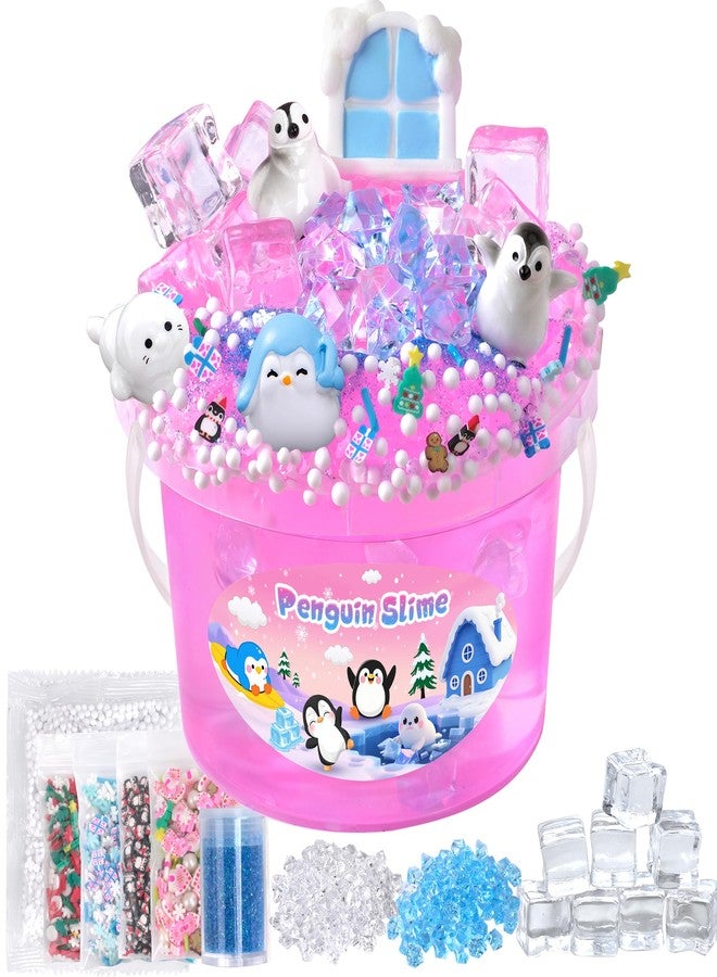 Joytry Penguin Slime Kit 10oz, Big Clear Slime Bucket with Cute Charms, Fun Pink Slime Sensory Toys, Slime Pack Goodie Bag Stuffers, Birthday for Boys Girls Ages 4 5 6 7 8 9 10 11 12 - Image 1